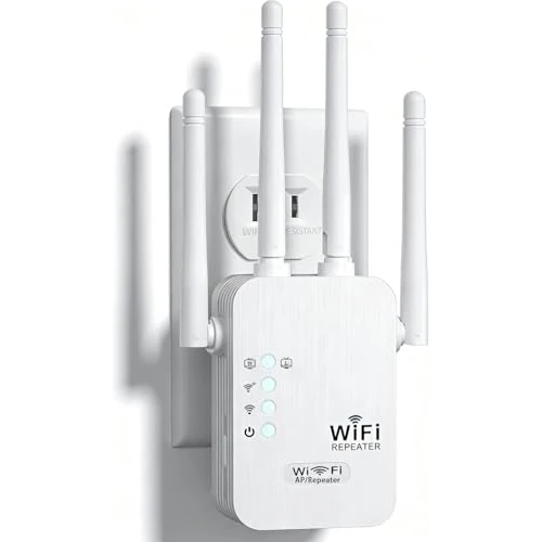 Offerta a tempo: Ripetitore WiFi 1200 Mbps, 5GHz/2.4GHz Dual-Band Wireless Extender Potente, WiFi Amplificatore con 4 Antenne, Porta Gigabit Ethernet, WPS, Supporta 3 Modalità, Compatibile con Tutti i Box Internet - 0.00% da 14.99 € a 14.99 €