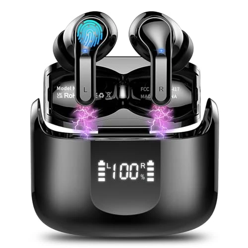 Offerta a tempo: Ordtop Cuffie Bluetooth, 2026 Auricolari Bluetooth 5.4 con 4 HD ENC Cancellazione Rumore Mics, 40 Ore HiFi Stereo Cuffiette Bluetooth con LED Display, IP7 Impermeabili Cuffie Wireless per Android/iOS - 70% da 79.99 € a 23.99 €