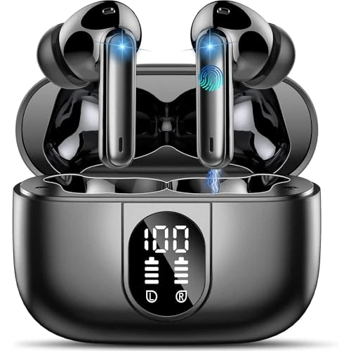 Offerta a tempo: Nuovo Cuffie Bluetooth 5.4, Auricolari Bluetooth Stereo HiFi Con 4 ENC Microfoni Anti-Rumore, Durata 50 Ore Cuffiette In Ear, Impermeabili IP7 Cuffie Senza Fili, Cuffiette Touch Control, LED-Display - 72% da 89.99 € a 24.99 €