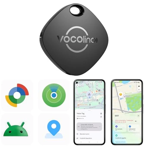 Offerta a tempo: VOCOlinc Android Smart Tag Compatibile con Android Google Funzioni Trova o iOS Apple Dov'è App, Bluetooth Localizzatore Trova Oggetti per Chiavi/Portafoglio/Bagaglio/Zaino Borsa, 1 Pezzi Nero - 28% da 15.99 € a 11.54 €