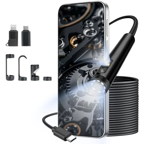 Offerta a tempo: VINATO Endoscopio a Doppia Lente per Smartphone – 10 m, Telecamera Ispezione 1080P HD Impermeabile IP67, Sonda 8 mm con 8 LED, Connessione Diretta Type-C (Adattatore iPhone/Android Incluso) - 0.00% da 34.99 € a 34.99 €
