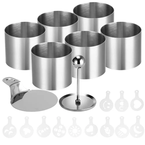 Offerta a tempo: VINATO Set 26 Pezzi Mini Anelli per Torte Ø6 cm Acciaio, Anelli per Dessert Senza Cuciture con Base & Stencil, Antiaderente, Lavastoviglie, per Mousse, Cialde, Hamburger - 0.00% da 14.99 € a 14.99 €