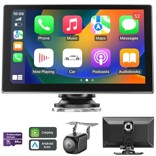 Offerta a tempo: Carplay Auto, 9'' Schermo per Auto, Supporto CarPlay e Android Auto, Dash Cam 4K Integrata e Telecamera Posteriore 1080P, Navigazione GPS/Bluetooth 5.0/Controllo Vocale/Mirror Link/FM, SD 64GB Inclusa - 32% da 189.99 € a 129.99 €