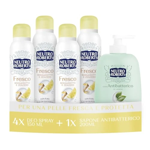 Offerta a tempo: Neutro Roberts, Deodorante Spray Fresco 4x150ml, Sapone Antibatterico 200ml - 40% da 18.99 € a 11.39 €