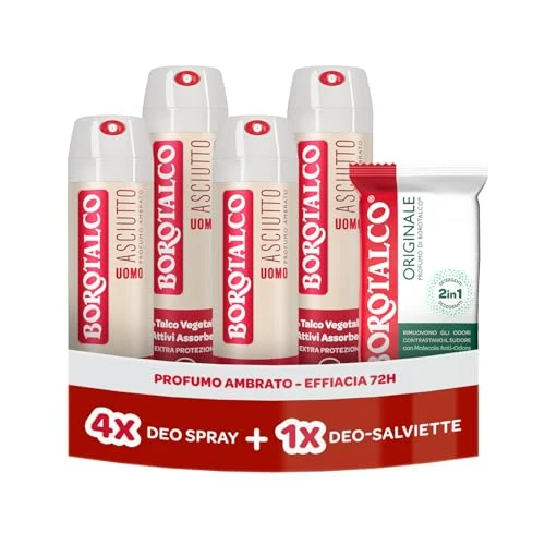 Offerta a tempo: Borotalco, Deodorante Spray Puro 4x50ml, Deo-Salviette Originale 2in1 - 40% da 21.99 € a 13.19 €