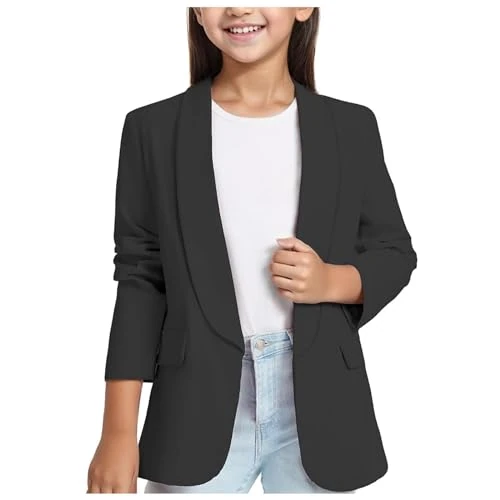 Offerta a tempo: RUIRUILICO Blazer Ragazza Elegante Scollo a Revers Giacche Blazer con Tasca Interna Maniche Lunghe Comoda Casual Cardigan Apertura Frontale 3-14 Anni - 0.00% da 19.98 € a 19.98 €