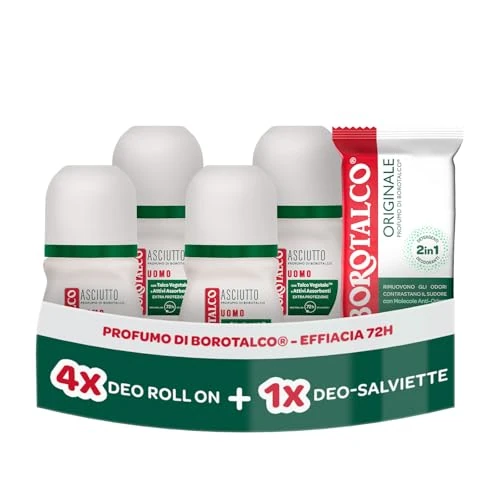 Offerta a tempo: Borotalco, Deodorante Uomo Roll On Asciutto 4x50ml, Deo-Salviette Originale - 50% da 21.99 € a 10.98 €