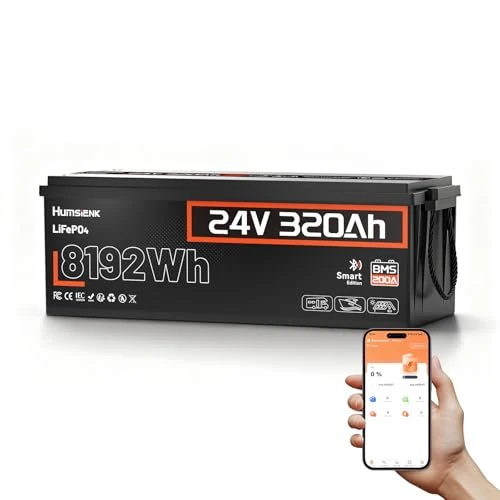 Offerta a tempo: Humsienk Batteria LiFePO4 24V 320Ah Bluetooth con BMS 200A, 8192Wh, Protezione a Bassa Temperatura, 15000+ Cicli, Batteria Litio per Camper, Sistemi Solari, UPS, Off-Grid - 5% da 899.99 € a 854.99 €