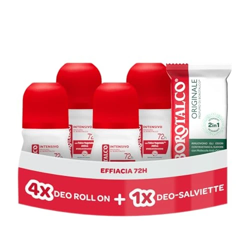 Offerta a tempo: Borotalco, Deodorante Roll On Intensivo 4x50ml, Deo-Salviette Originale - 40% da 21.99 € a 13.19 €