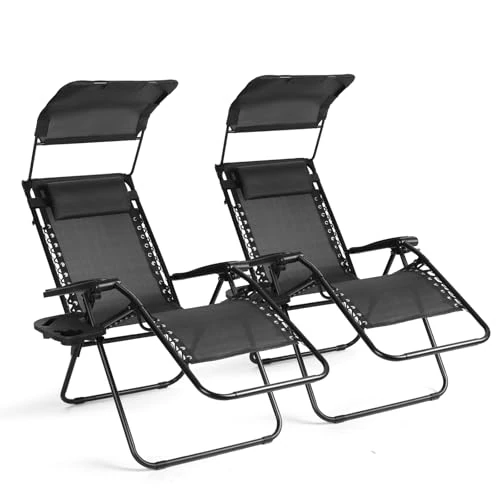 Tijdelijke aanbieding: VOWNER Zero Gravity Ligstoel, 2 stuks, voor buiten, inklapbaar, met zonnedak en bekerhouder, voor zwembad en terras, zwart van 99.99 € naar 99.99 € (0.00% korting)