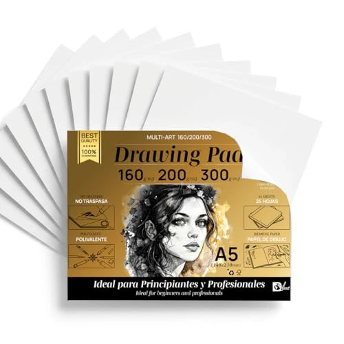 Offerta a tempo: SIDI - Blocco da Disegno A5 Professionale 160g/m2, 200g/m2 e 300g/m2, Carta Sketchbook, Carta Spessa Senza Trasparenza, Per Matita, Pennarelli e Schizzi, 3 Tipi di Spessore (MULTI-ART, 50 fogli) - 0.00% da 12.43 € a 12.43 €