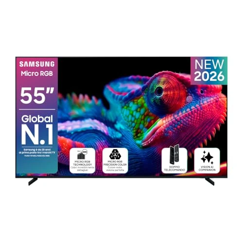 Offerta a tempo: Samsung Smart TV 55" MRE55R85HATXZT Micro RGB 4K Vision Glare Free, HDR10+, Motion Xcelerator 144Hz, Dolby Atmos, Super Picture Enhancer, Vision AI, Alexa Built-in, PACCHETTO INTRATTENIMENTO, 2026 - 35% da 1699.00 € a 1099.00 €
