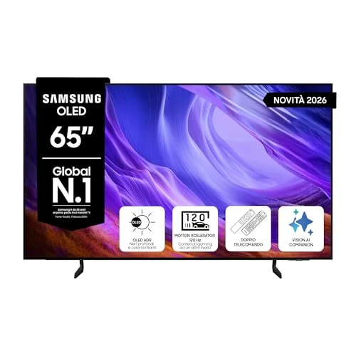 Offerta a tempo: Samsung Smart TV 65" QE65S83HAEXZT OLED 4K, NQ4 AI Gen2 Processor, OLED HDR, Motion Xcelerator 120Hz, Dolby Atmos, FreeSync Premium, Premium Gaming Pack, Vision AI, Contour Design, Alexa, 2026 - 37% da 2299.00 € a 1456.00 €