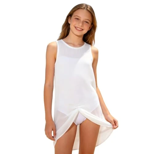 Offerta a tempo: Generico Copricostume Bambina Estiva Costume Ragazza Da Bagno Hawaiana Prendisole Hawaiana Traspirante Tunica Casual Leggera Vestito Comoda Da Mare e Spiaggia Bianco 9-10 anni - 0.00% da 30.98 € a 30.98 €