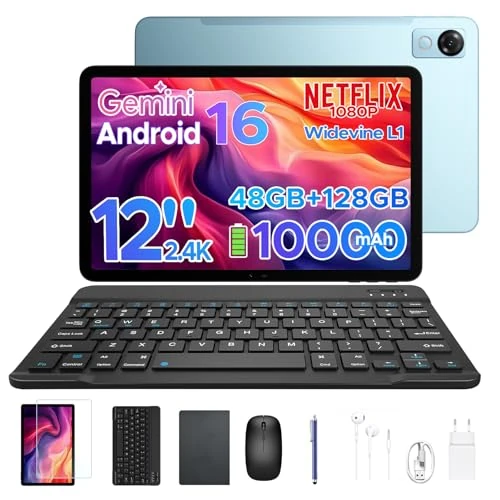 Oferta limitada: P12 Tablet Android 16, Tablet 12 Pulgadas, 48GB RAM+128GB ROM/2 TB TF, IPS 2,4K, Pantalla 120 Hz, 10000mAh/18W, WiFi 5G, T7280 Octa-core, 8MP+13MP, Gemini AI, Tableta con Teclado, Face ID, GPS, Azul de 242.99 € a 199.99 € (ahorro 18%)
