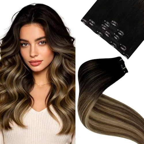 Zeitlich begrenztes Angebot: LaaVoo Clip in Extensions Balayage Braun Clip in Extension Schwarz Braun Balayage Karamellblond Voller Kopf 45cm 80g 5pcs #1b/4/27 von 94.04 € auf 94.04 € (0.00% Rabatt)