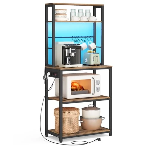 Oferta limitada: VASAGLE Estantería de Cocina con iluminación LED, estantería de pie con enchufes, Estante para microondas con estantes Ajustables, 8 Ganchos, 40 x 60 x 168,4 cm, Color marrón y Negro Mate Vintage de 65.99 € a 65.99 € (ahorro 0.00%)