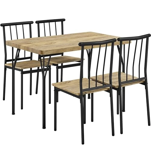Offerta a tempo: Soberine Tavolo da Pranzo con 4 Sedie, Set 5 Pezzi in MDF e Metallo per Sala da Pranzo, Cucina, Bar e Soggiorno per 4 Persone Marrone - 0.00% da 135.99 € a 135.99 €