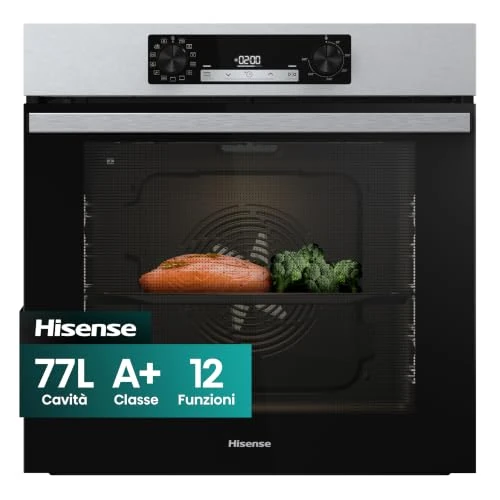 Offerta a tempo: Hisense OP64211EX NUOVO Forno da Incasso Multifunzione 73 litri, Termoventilato, 3 vetri, Pulizia Pirolitica, 13 Funzioni, Pizza 300°C, AirFry, Display Touch, Guide Telescopiche, Inox con Vetro Nero - 37% da 399.00 € a 253.00 €
