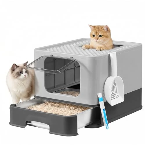 Offre limitée : Feandrea Bac à Litière pour Chat en Acier Inoxydable, Caisse Litière avec Plateau Coulissant, Pelle, Brosse, 2 Entrées, pour Chats Jusqu’à 15 kg, Gris Anthracite et Gris Tourterelle PPT004B101 de 42.99 € à 42.99 € (0.00% de remise)