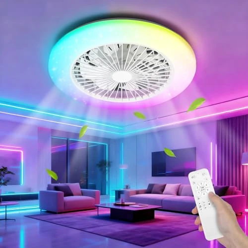 Offerta a tempo: Aigostar Ventilatore da Soffitto con Luce e Telecomando, Plafoniera LED 40W RGB+CCT Dimmerabile, Motore Silenzioso, 7 Pale, Timer, 19" Bianco - 15% da 75.99 € a 64.59 €