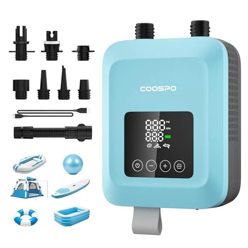 Offerta a tempo: CooSpo Pompa elettrica verticale per SUP, gonfiaggio ad alta pressione a 20 psi, dotata di batteria ricaricabile da 59,2/44,4 Wh, silenziosa, adatta a kayak e altri articoli gonfiabili (Blu scuro) - 23% da 99.99 € a 77.16 €