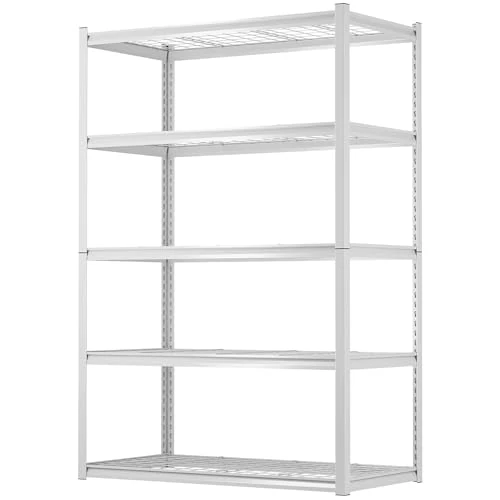 Offerta a tempo: Scaffale Metallico 5 Ripiani 1500 kg Scaffale Portaoggetti Pesante con Ripiani Regolabili in Altezza Scaffale Aperto per Cantina Garage Officina Cucina Scaffale di Stoccaggio 120x60x182 cm Bianco - 0.00% da 169.99 € a 169.99 €