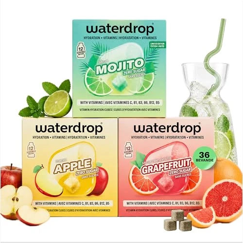 Oferta limitada: waterdrop® Mocktail Set – Mojito Sin Alcohol, Manzana & Pomelo | 36 Cubitos de Bebida Sin Azúcar con Vitamina C & B | Cóctel Sin Calorías, Sin Alcohol, Vegano de 28.49 € a 23.99 € (ahorro 16%)