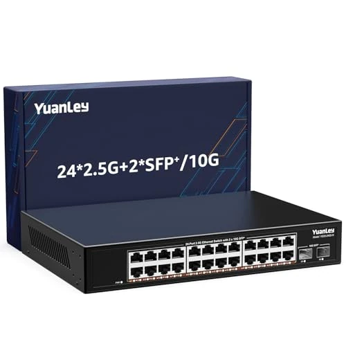 Offerta a tempo: Switch Ethernet Non Gestito 2.5G A 24 Porte, 24 X Porte 2.5Gb Base-T, 2 X 10G SFP+, Compatibile Con 100/1000/2500Mbps, Metallo Fanless, Montaggio Desktop/Rack YuanLey Switch Di Rete 2.5Gbe - 0.00% da 269.98 € a 269.98 €