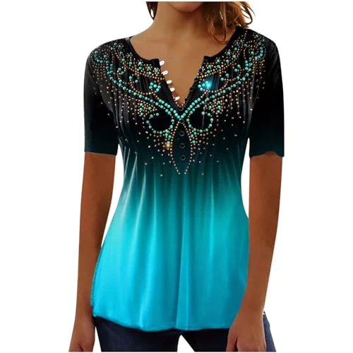 Offerta a tempo: Magliette Donna Manica Corta Primaverile Estive Maglietta Curvy Elegante Maglia Taglie Forti Traspirante Camicia Particolari Scollo a V Tshirt Casual Tunica Comoda Leggera Moda 2026 Azzurro cielo M - 0.00% da 25.98 € a 25.98 €