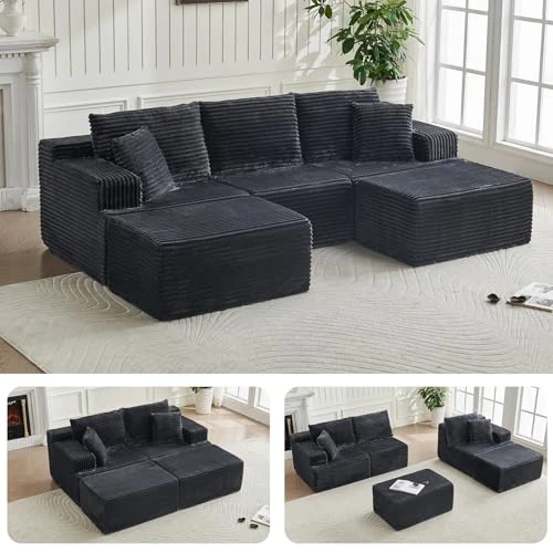 Offerta a tempo: TEYVOKS Divano Modulare a U 262cm - Divano Nuvola Senza Montaggio - Sofa Boneless con Schiuma ad Alta Resilienza - Divano Angolare Moderno per Soggiorno e Ufficio, Grigio - 0.00% da 599.99 € a 599.99 €