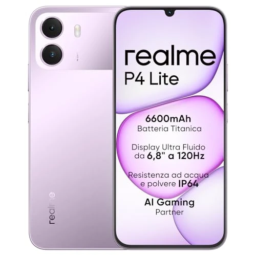 Oferta limitada: Smartphone realme P4 Lite 4G, 4GB+256GB, Pantalla LCD HD 120Hz 6,8", Batería Titan 6600mAh, Carga 15W, Carga inversa 6W, IP64 Antipolvo e Impermeable, Sistema Next IA, Púlsar Morado (Sin Cargador) de 259.99 € a 259.99 € (ahorro 0.00%)
