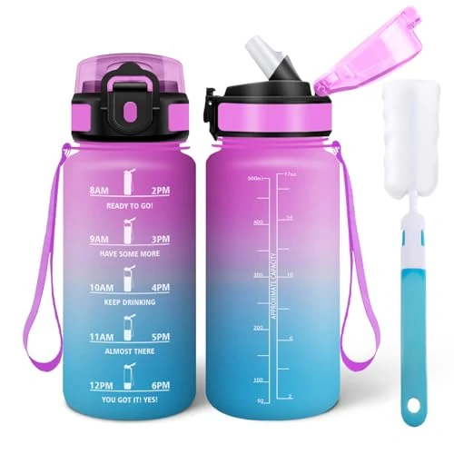 Oferta limitada: Motswedi Botella Agua 500ml, a Prueba de Fugas, Botella con Pajita, Botellas Agua Deporte, Incluye 6 Pajita, 1 Cepillo de Paja, Cantimplora - Rojo Azalea & Verde Azulado de 15.55 € a 6.25 € (ahorro 59.81%)