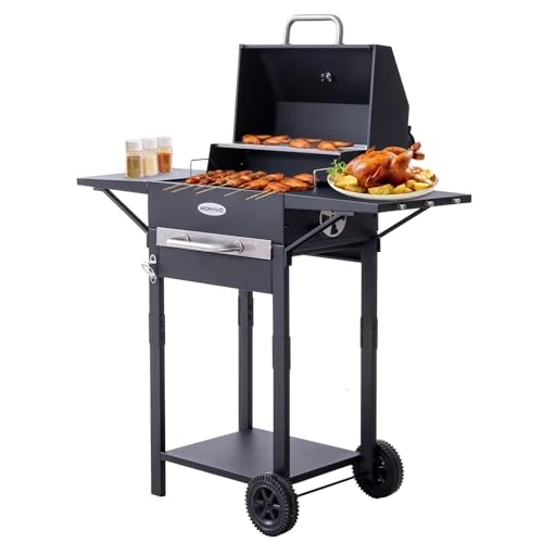Offerta a tempo: HOMAVO Barbecue a carbone con coperchio, Grill 2 in 1 da terra e tavolo, Compatto per balcone e giardino, Termometro integrato, Griglia mantenimento caldo, Facile da spostare - 27% da 109.99 € a 79.99 €
