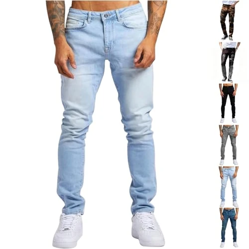 Offerta a tempo: DUHGBNE Jeans Elasticizzati Uomo Jeans Uomo Slim Fit Elasticizzat Casual in Denim vestibilità Aderente Pantaloni Estivo e Tasca per Streetwear e Vita Alta #AC-Light Blue S - 0.00% da 14.99 € a 14.99 €
