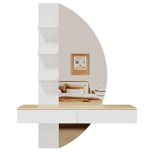 Offerta a tempo: TRIUMPHKEY Tavolo da Trucco da Parete con Illuminazione LED e Grande Specchio HD – Mobile da Trucco Sospeso con Cassetti, Touch Dimmer e 3 Temperature di Colore (Bianco) - 0.00% da 199.90 € a 199.90 €