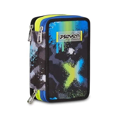 Offerta a tempo: Seven Astuccio Scuola Elementare, 3 scomparti, Medie, con Matite, Pennarelli, Penne, 3 Zip, Color Blast, Bambino, Ragazzo, verde/nero - 39% da 32.90 € a 19.99 €