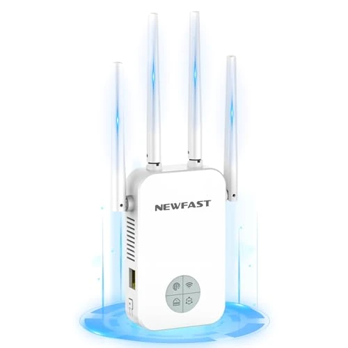 Offerta a tempo: NEWFAST Ripetitore WiFi Potente per Casa, 1200Mbps WiFi Extender Dual Band 2.4GHz/5GHz con 4 Antenne ad Alto Guadagno, Porta Ethernet, WPS, Display Intelligente, Supporta 3 Modalità(Bianco) - 0.00% da 46.99 € a 46.99 €