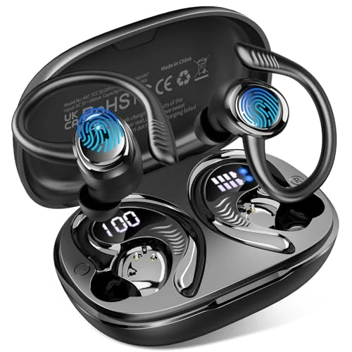 Offerta a tempo: Hupoaf Cuffie Bluetooth Sport, Auricolari Bluetooth 5.4 con 4 ENC Mic, 50 Ore HiFi Stereo Cuffie Wireless, IP7 Impermeabili Cuffie Senza Fili, Display LED USB-C Cuffiette Running per iOS/Android, Nero - 67% da 89.99 € a 29.99 €