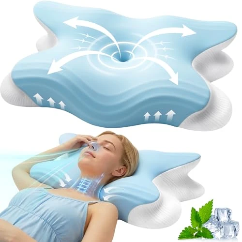 Offerta a tempo: Rokehr cuscino cervicale per dormire, 2 in 1 cuscino ortopedico cervicale, cuscino ergonomico cervicale, cuscini memory foam per Dormitori Laterali, Supini e Proni 62 x 42 x 11/13 cm Blu - 5% da 44.99 € a 42.74 €
