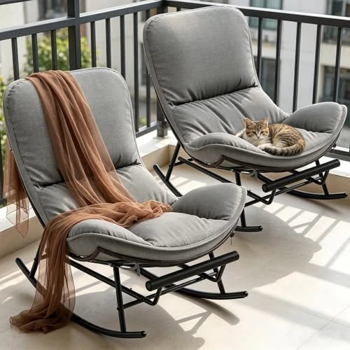 Offerta a tempo: Fiutazge 2PCS Sedia a Dondolo Da Esterno,Sedia a Dondolo Con Poggiapiedi e Cuscino Rimovibile,Poltrona Relax in Rattan con Struttura in Metallo,Per Soggiorno,Balcone,Giardino,Terrazza-Grigio - 0.00% da 339.98 € a 339.98 €