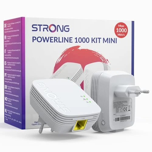 Offerta a tempo: STRONG AV1000Mbps Kit Powerline, Ripetitore Powerline Ethernet HomePlug AV2, Plug & Play con Tasto Pair, Porte Gigabit, Modalità Risparmio Energetico, Design Compatto - 39% da 48.99 € a 29.95 €