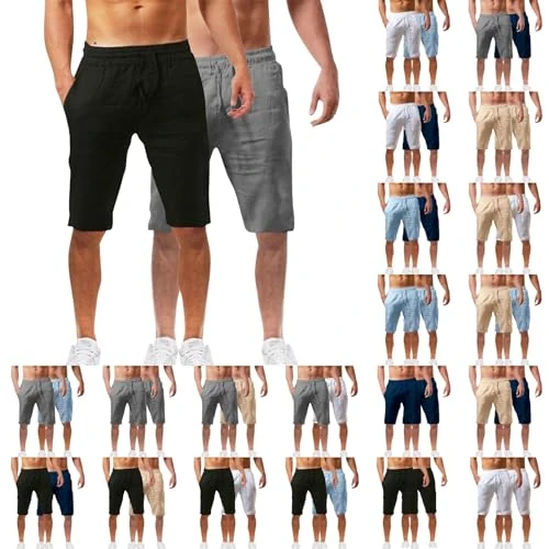 Offerta a tempo: Generico Pacco da 2 Pantaloncini Uomo Cotone E Lino Bermuda Uomo Estivi Pantaloni Corti Sportivi con Vita Elasticizzata Tinta Unita Fresca Pantaloncini Casual Comodo Shorts per Vacanza E Spiaggia - 0.00% da 14.99 € a 14.99 €