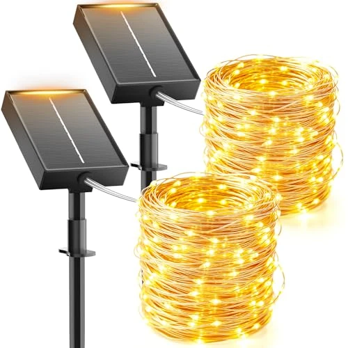 Offerta a tempo: Giliwosy Luci Solari Esterno, [2 Pacchi] 15+2M 150 LED Catena Luminosa Esterno Solare, 8 Modalità IP65 Impermeabili Bianco Caldo Luci Solari da Giardino per Patio, Giardino, Albero, Natale, Matrimoni - 0.00% da 12.99 € a 12.99 €
