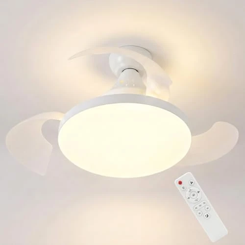 Offerta a tempo: MAKA Ventilatore da Soffitto con Luce LED 22W E27, Telecomando 3 Velocità, Pale Retrattili, Motore 10W Silenzioso, 1155LM, 3000K 4000K 6500K, 220V IP20, per Bagno - 5% da 39.90 € a 37.91 €