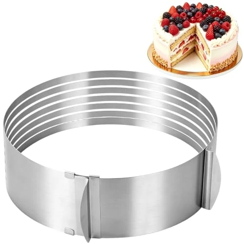 Offerta a tempo: VINATO Anello Regolabile per Torte 24-30 cm – Stampo in Acciaio con Altezza 8 cm e 7 tacche di Taglio – Taglio Uniforme per tortiera, Frost Form, Mousse – Lavastoviglie - 0.00% da 14.99 € a 14.99 €