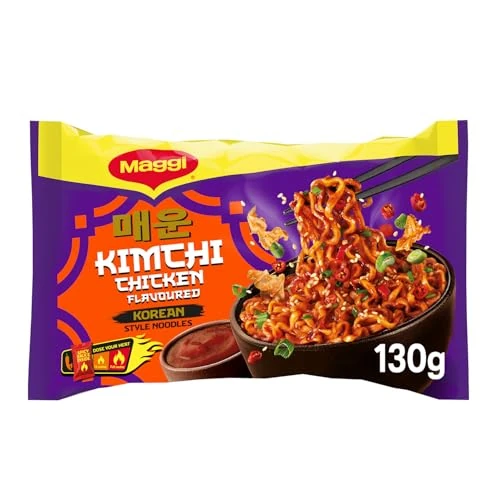 Offerta a tempo: MAGGI Korean Style Noodles Istantanei Kimchi Chicken Sacchetto 130g | Noodles con condimento agrodolce al gusto kimchi e pollo e salsa piccante. Pronti in 5 minuti. Sacchetto da 2 porzioni 130g - 27% da 2.03 € a 1.49 €