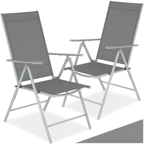 Offerta a tempo: tectake® Set da 2 Sedie da Giardino in Alluminio, Sedie Pieghevoli, Leggere, Schienale Regolabile in 7 Posizioni, Facili da Lavare, 67x56x105cm, Salva Spazio, Carico Max cad 110kg - Grigio/Argento - 16% da 69.79 € a 58.90 €