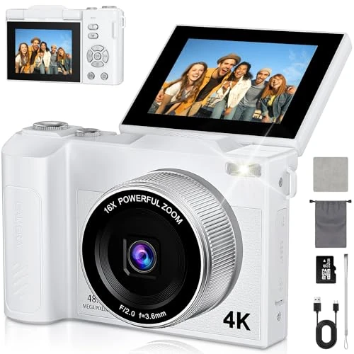 Limited-time offer: Photo Camera 48MP 4K Compact Digital Camera with Zoom 16X 2.8" LCD Compact Portable Camera with 32GB Card for Kids Beginners Adult (White) from 56.39 £ to 56.39 £ (save 0.00%)