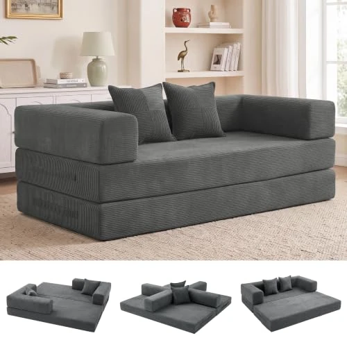 Offerta a tempo: Vipbear Divano letto senza osso da pavimento 200cm,5 in 1 divano,Grigio | Divano a 3 posti pieghevole disossato schiuma ad alta densità ed ergonomico, per camera compatta, senza montaggio - 16% da 322.98 € a 272.35 €